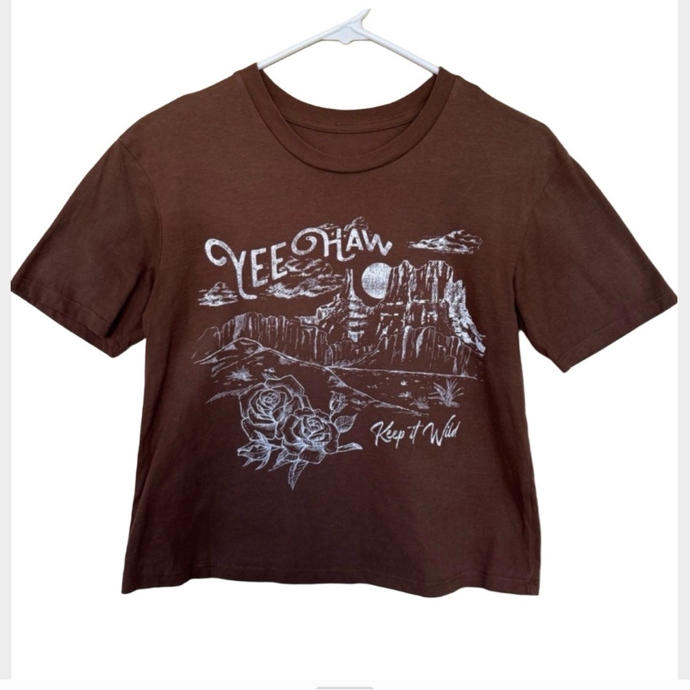 Rebellious One Juniors’ Brown 'Yee Haw' Graphic Tee ( Macy’s)